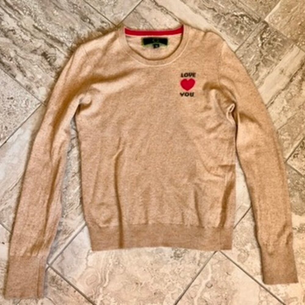 C. Wonder Tan Love You Graphic Crewneck Sweater Pink Heart Size M